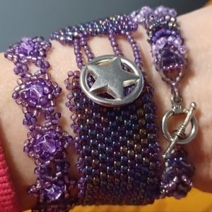 NWOT HANDMADE Bundle of 3 Purple Beaded Bracelets